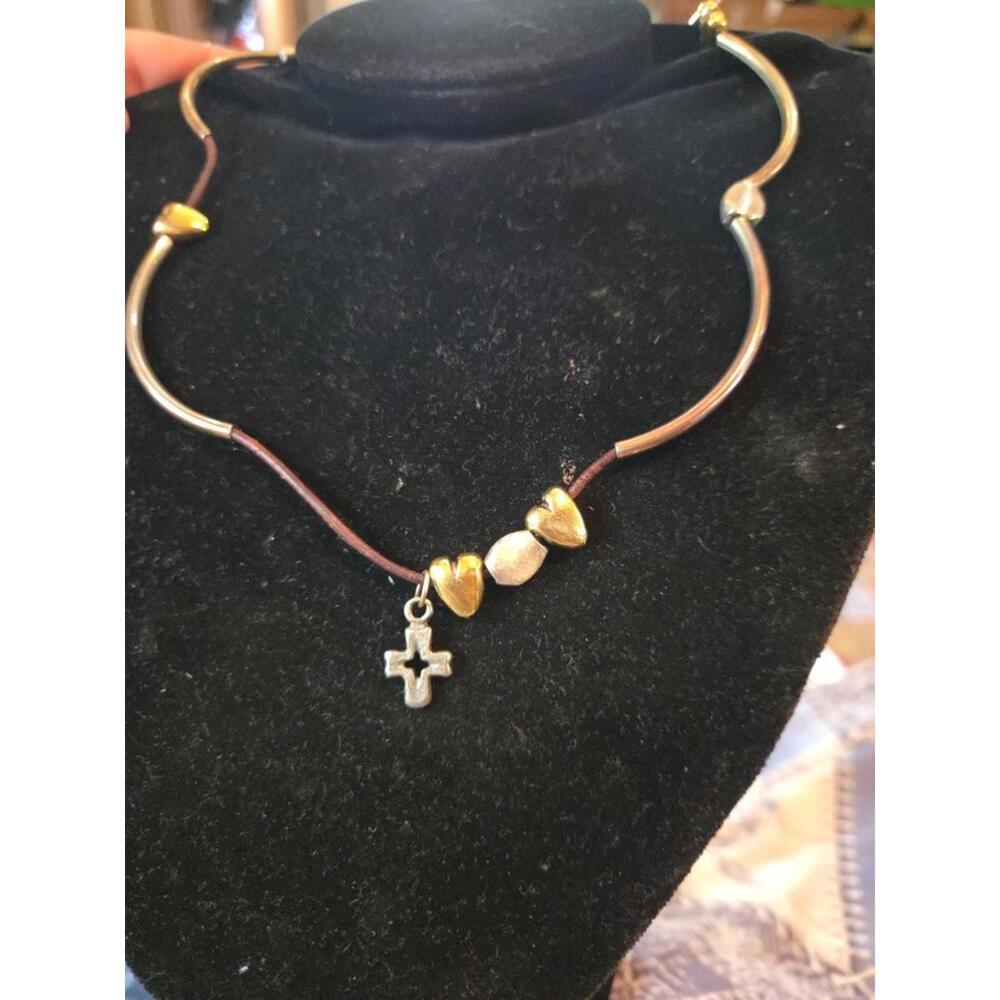 Lizzy James Necklace Gold Tone With Hearts And Cross Charms 18"